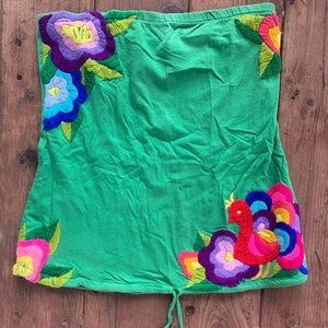 Embroidered green tube top